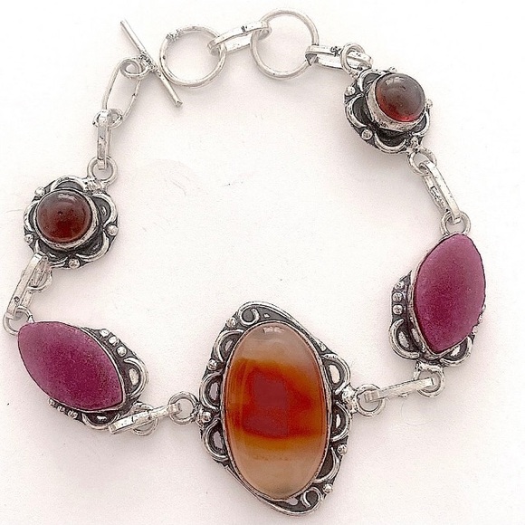 Jewelry - NWOT Beautiful 925 Montana Agate, Natural Pink Tourmaline & Red Onyx Bracelet